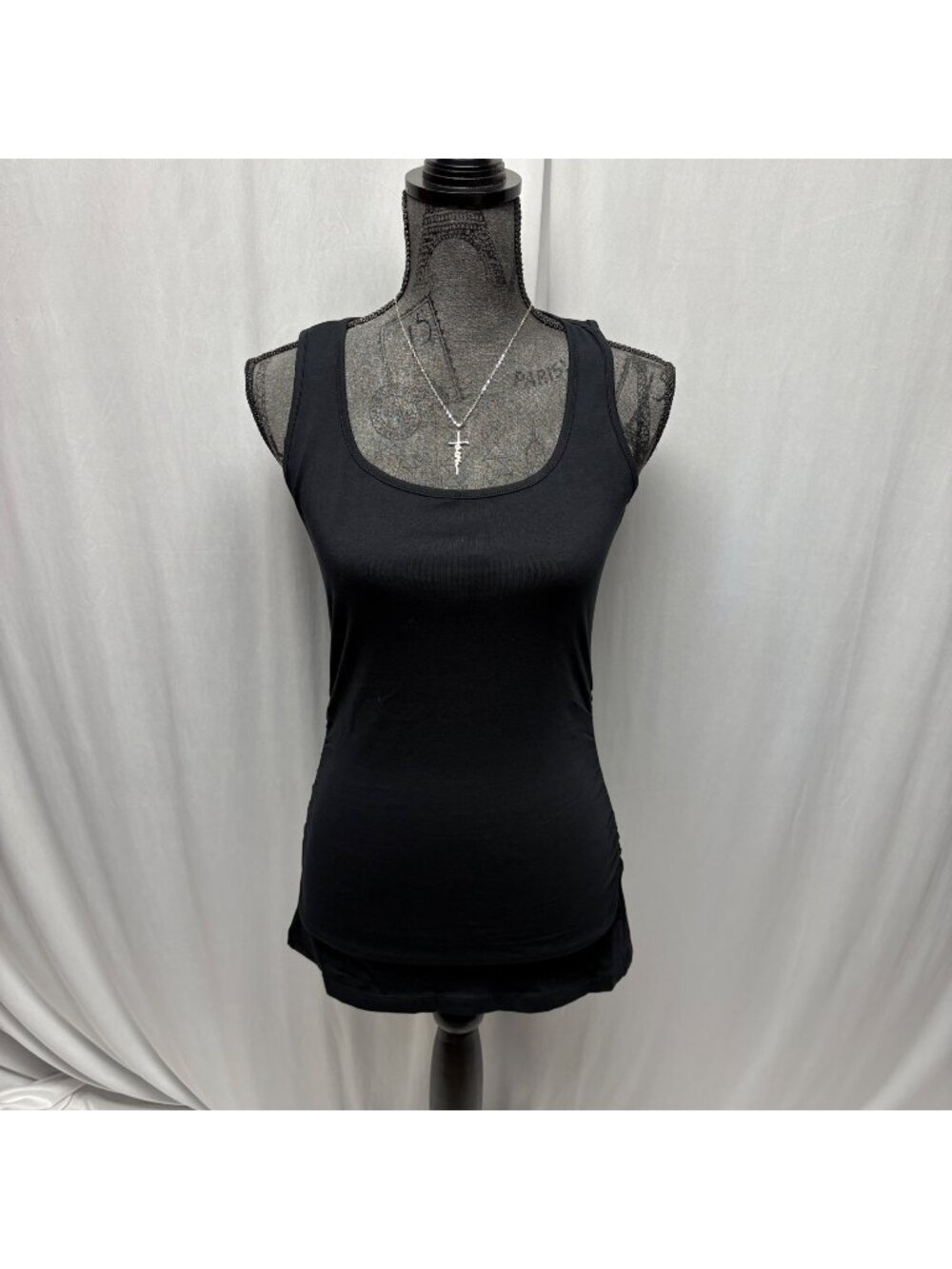 Venus Black Sleeveless Ruched Tank Top Womens Size Small Casual Layering